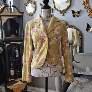 Vent Corduroy Floral Yellow Blazer Small